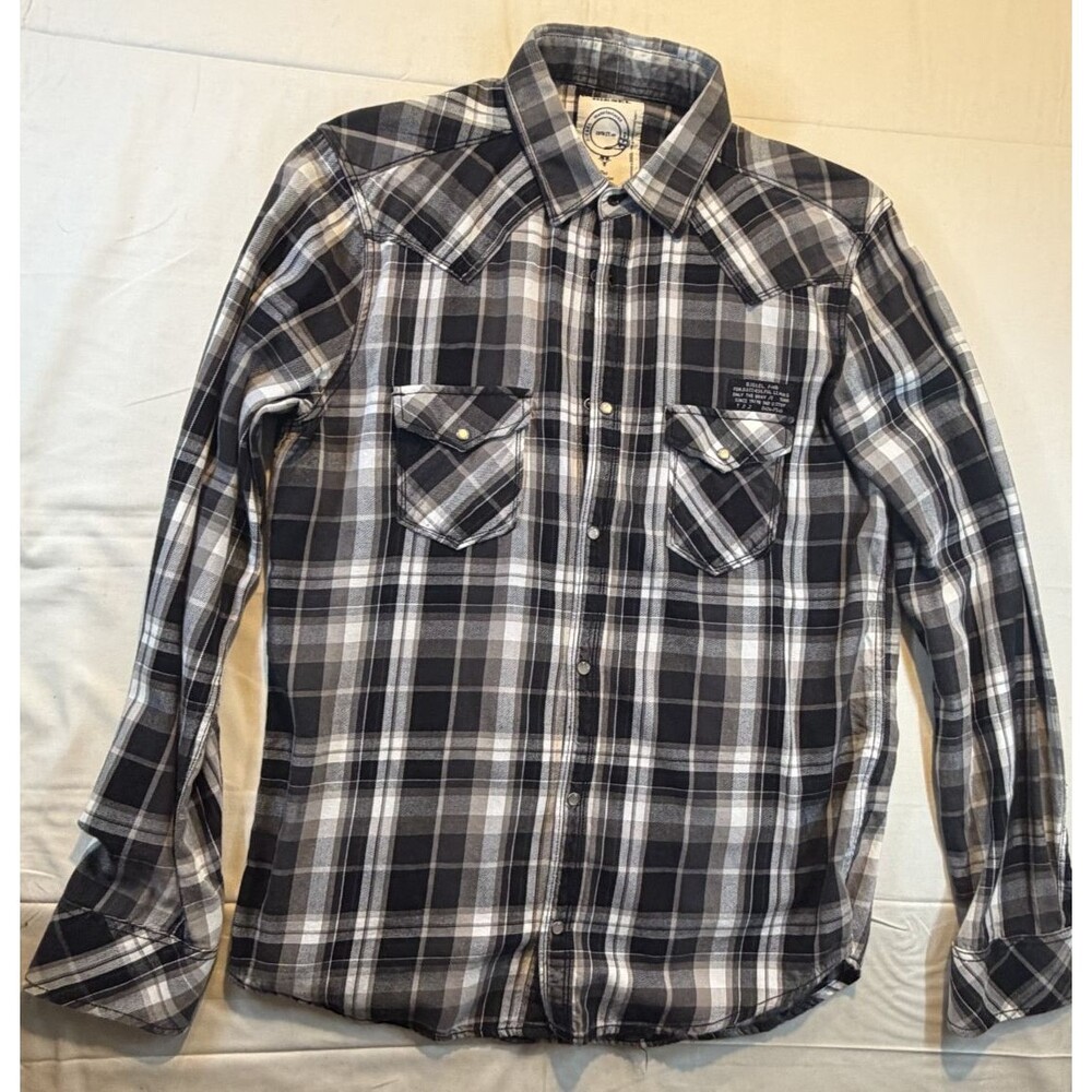 🖤❤️ Diesel Women's Black Plaid Button Down Shirt Size Large Cotton Long Sleeve